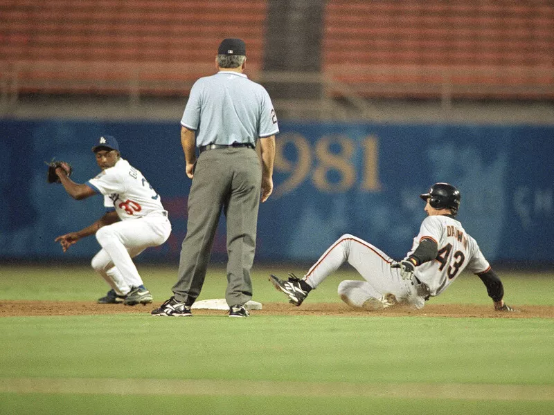 Danny Darwin sliding into second base