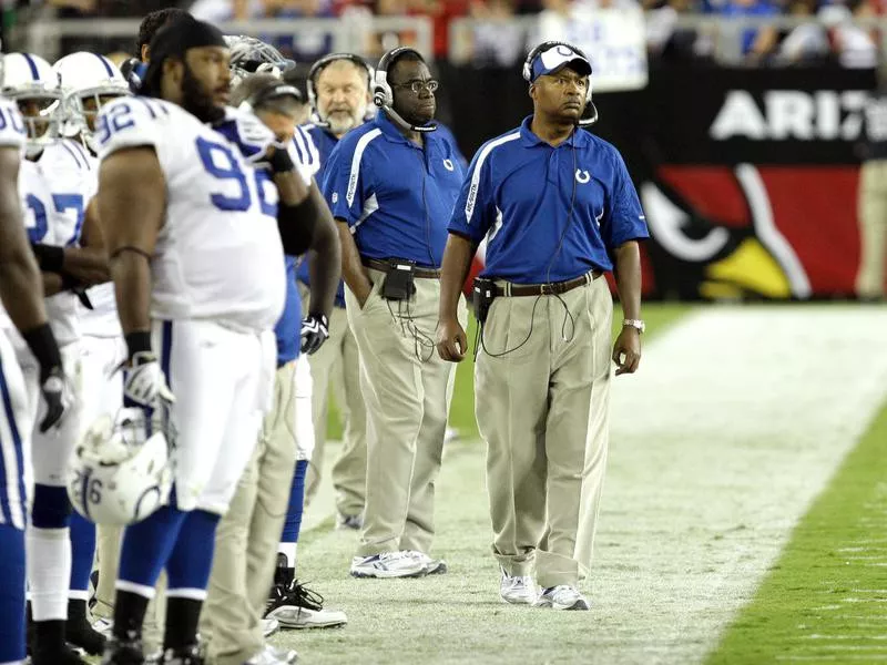 Indianapolis Colts head coach Jim Caldwell watches team play