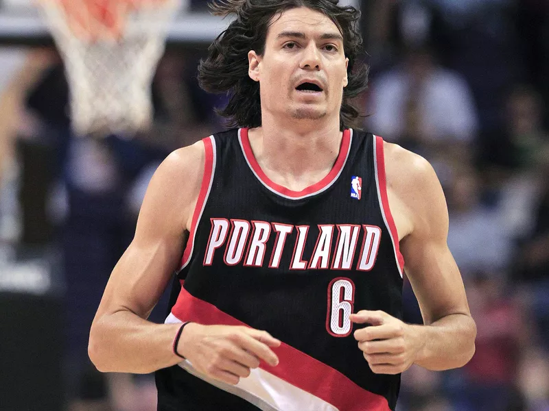 Adam Morrison runs back on defense with the Portland Trail Blazers