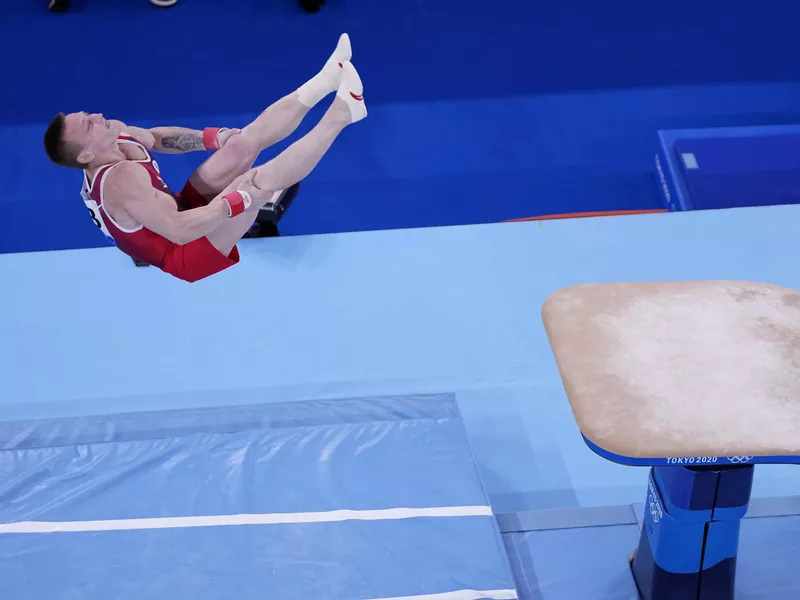 Denis Abliazin performs on vault