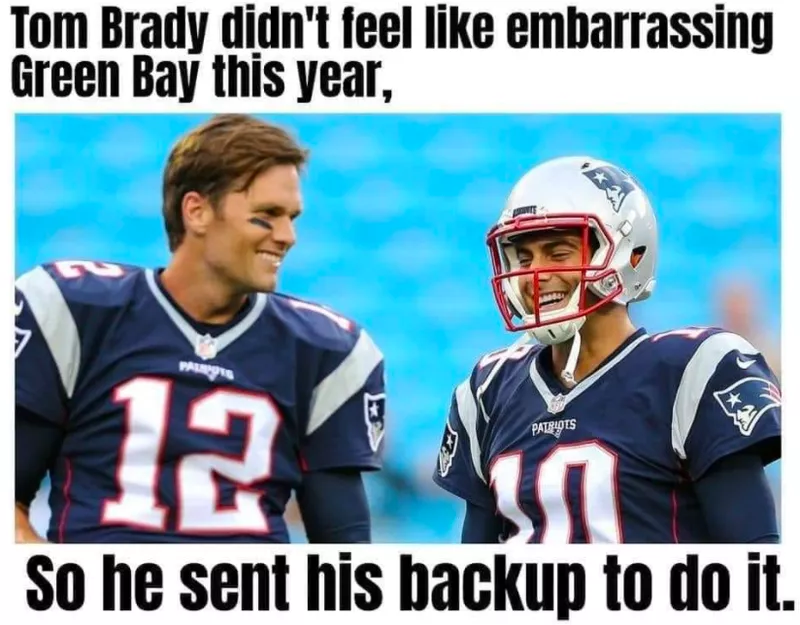 Tom Brady interacting with Jimmy Garrapolo