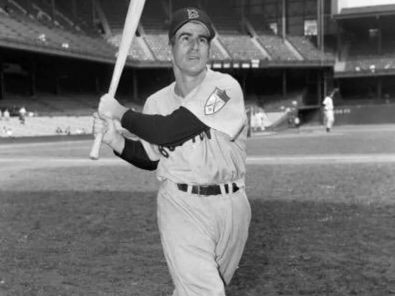 Johnny Pesky swinging a bat