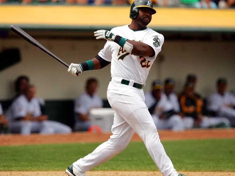 Milton Bradley swinging a bat