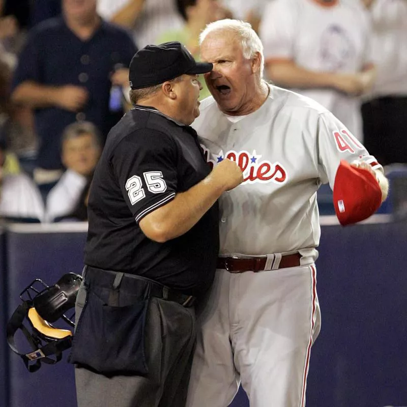 Philadelphia Phillies' Charlie Manuel reacts