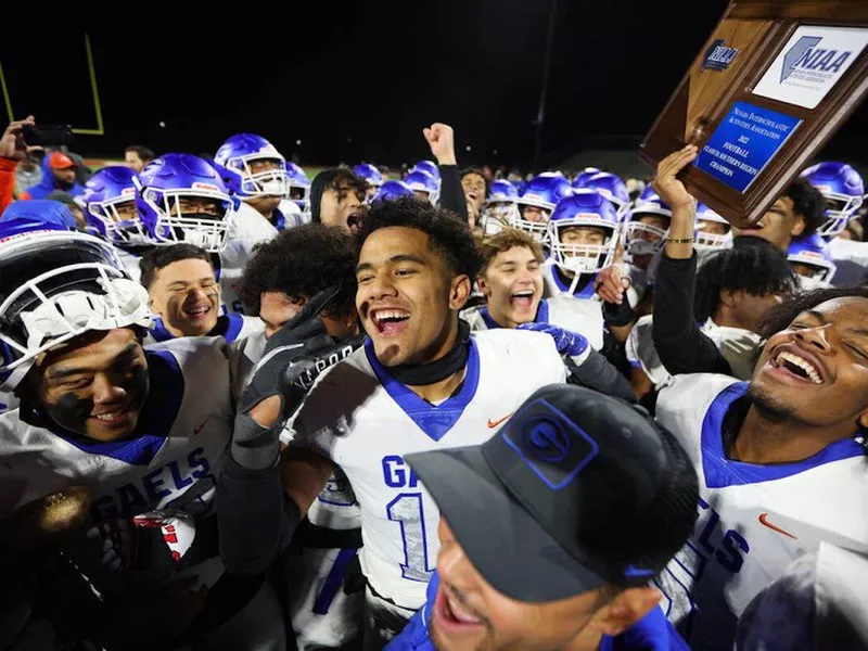 Bishop Gorman High football players celebrate