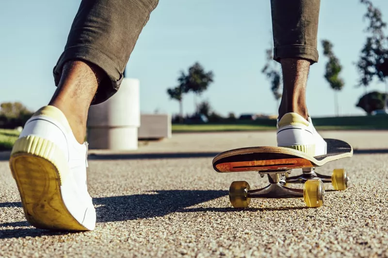 Riding a classic skateboard