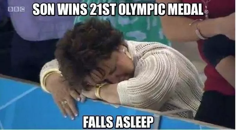 Falling asleep at the Olympics meme