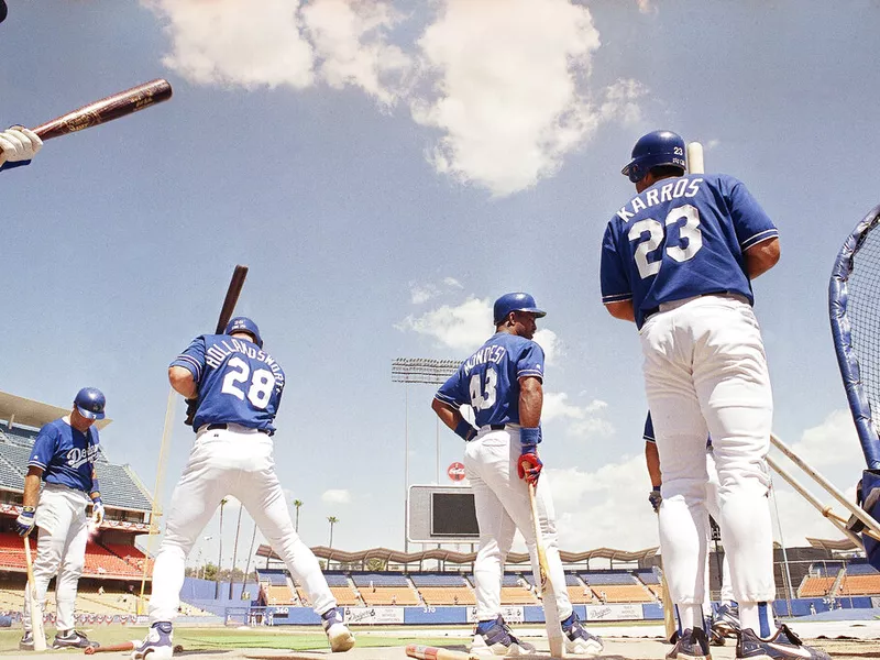 Eric Karros taking batting practice