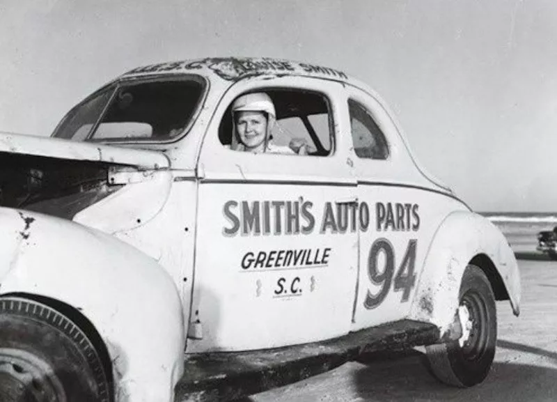 Louise Smith poses in car