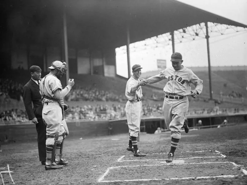 Pinky Higgins crossing home plate