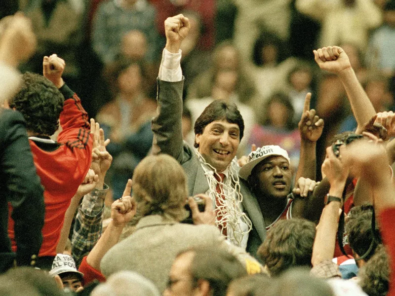 North Carolina State coach Jim Valvano after winning the 1983 NCAA basketball title