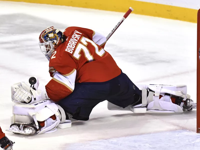 Florida Panthers goaltender Sergei Bobrovsky makes save