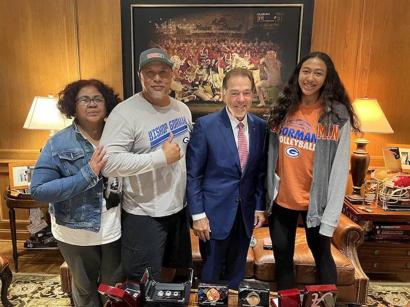 Leilia Toailoa and Nick Saban