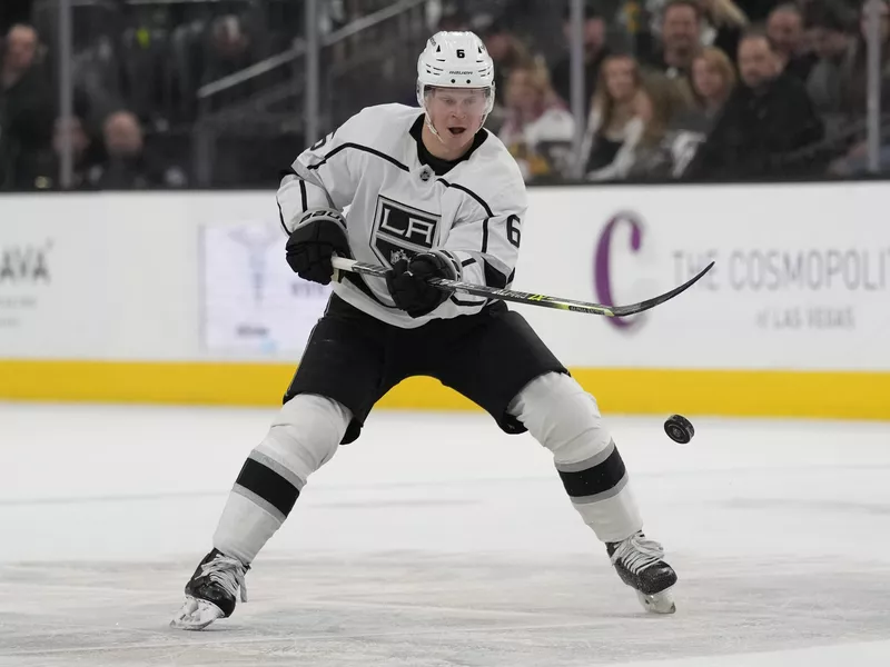 Los Angeles Kings defenseman Olli Maatta plays against the Vegas Golden Knights