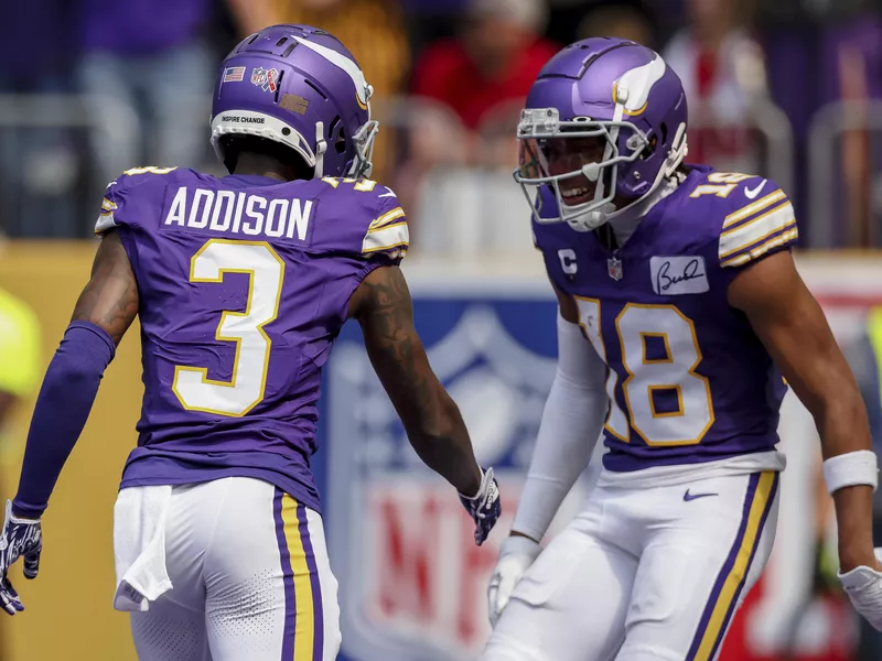 Minnesota Vikings wide receivers Jordan Addison and Justin Jefferson