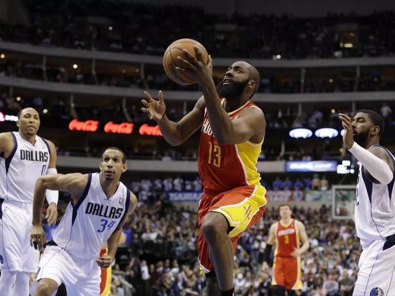 James Harden goes up for a shot