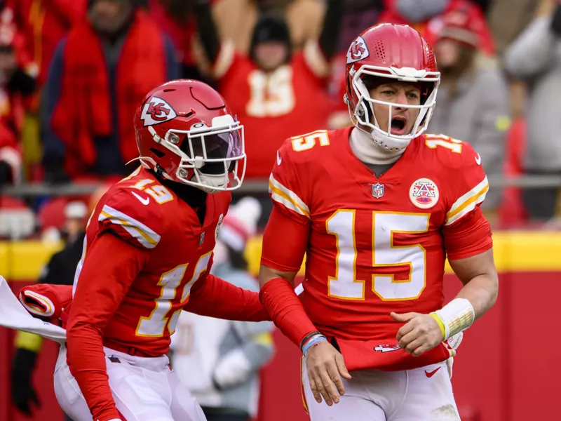 Kansas City Chiefs quarterback Patrick Mahomes and wide receiver Kadarius Toney