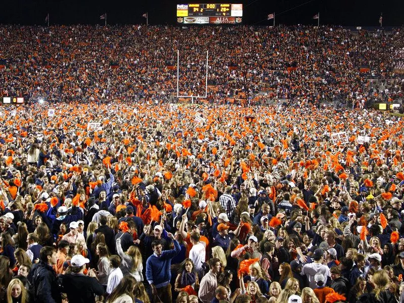 Fans rush the field at Jordan-Hare Stadium