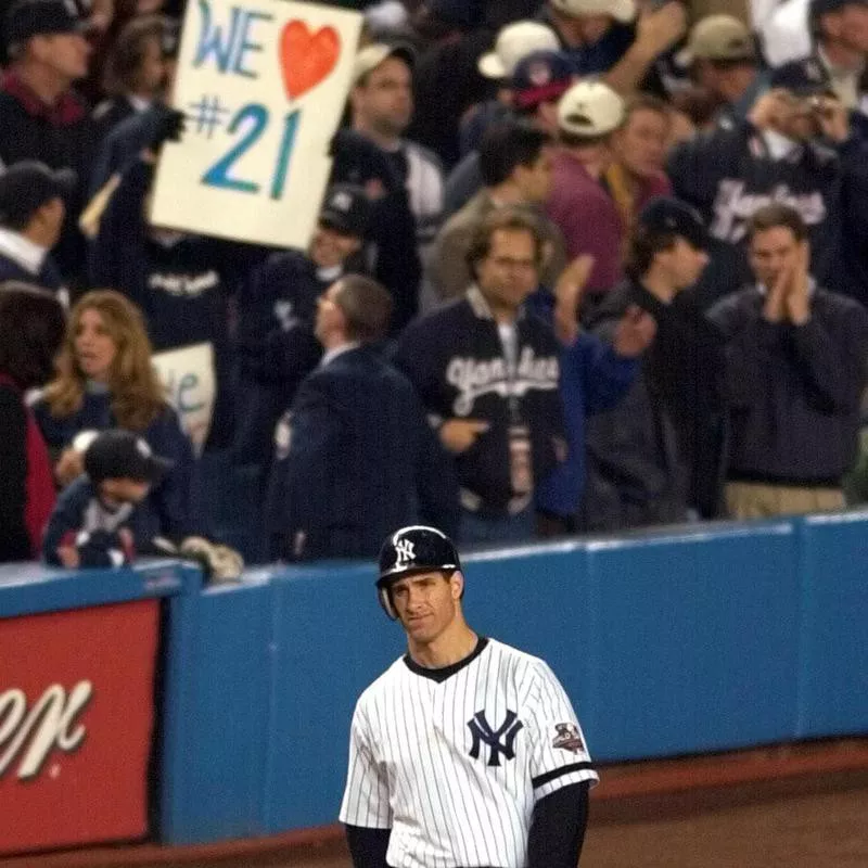 New York Yankees' Paul O'Neill stands at third base