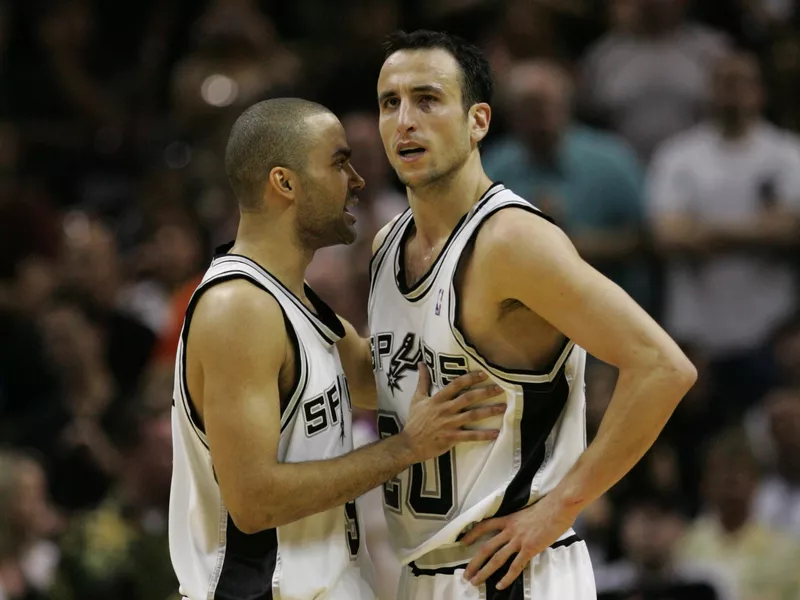 Tony Parker and Manu Ginobili interacting