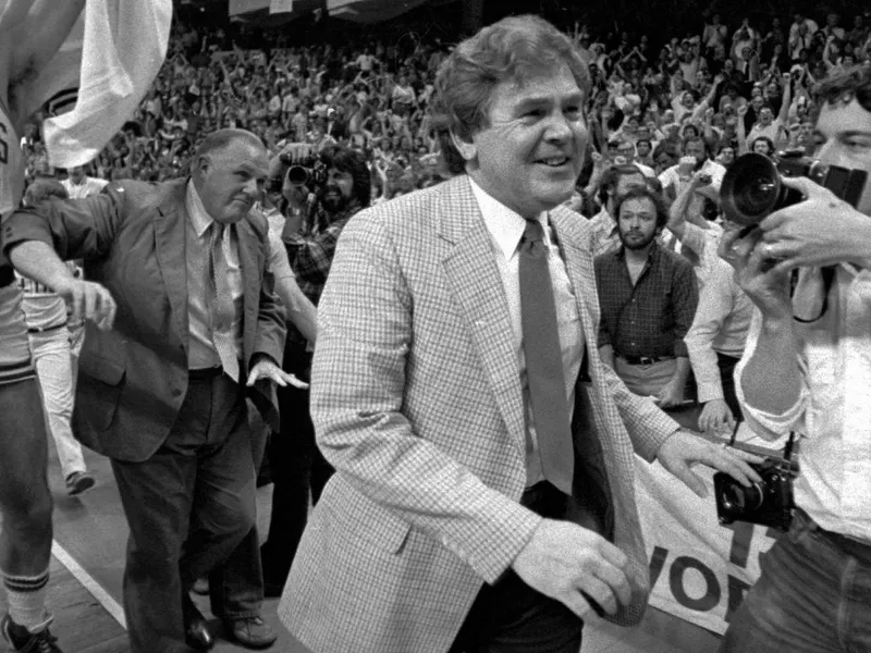 Boston Celtics coach Bill Fitch reacts