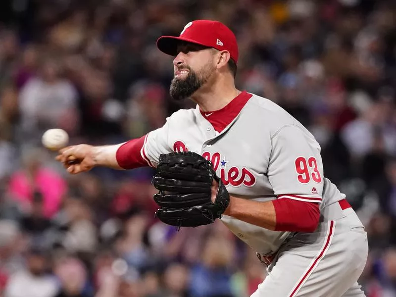 Philadelphia Phillies relief pitcher Pat Neshek throws to plate