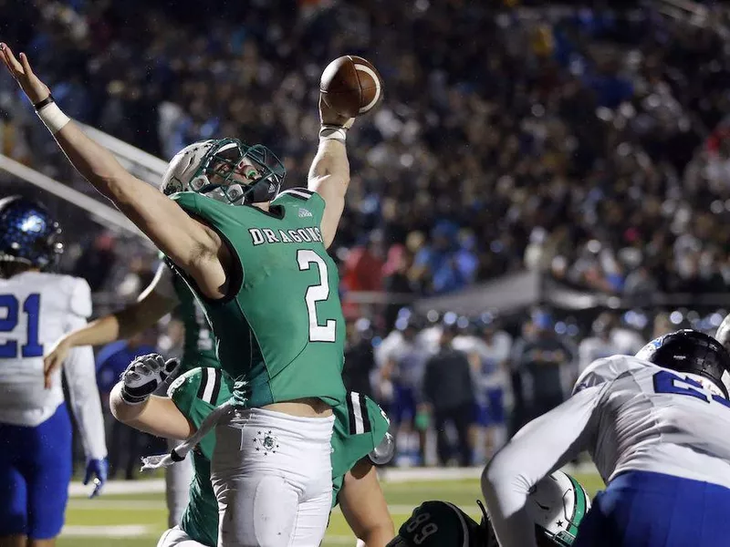 Southlake Carroll running back Owen Allen celebrates