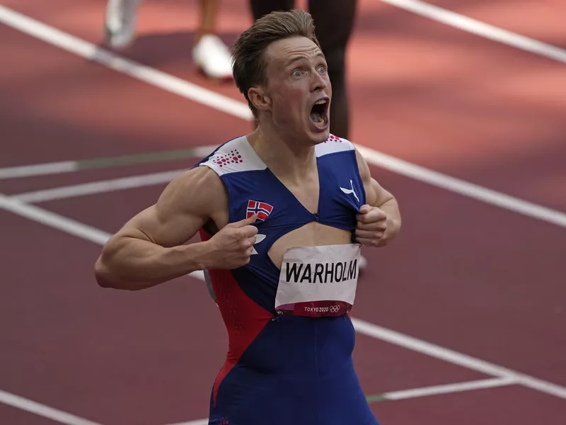 Karsten Warholm celebrates 2020 Summer Olympic Games