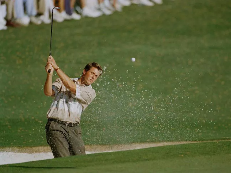 Phil Mickelson hits ball out of sand trap