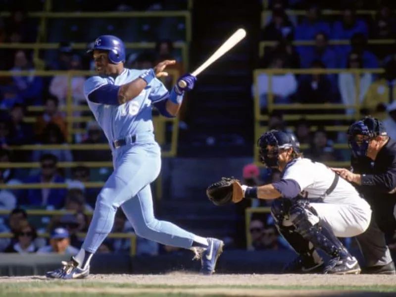 Bo Jackson hitting a ball for the Kansas City Royals