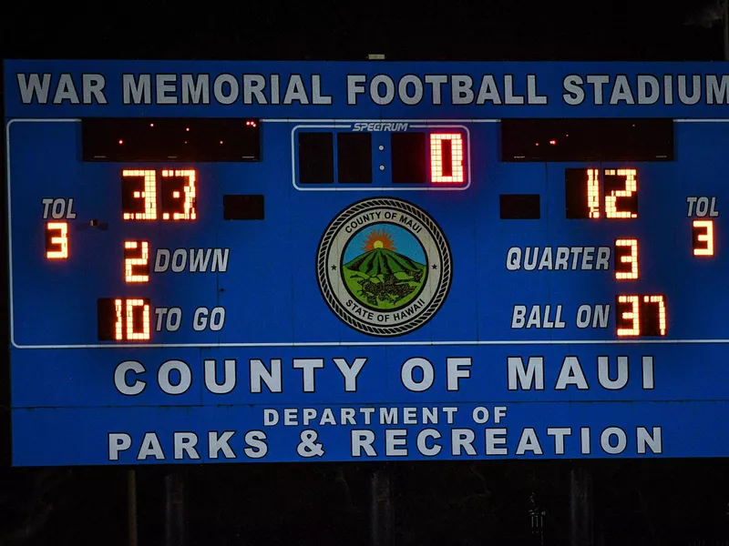 War Memorial Football Stadium scoreboard