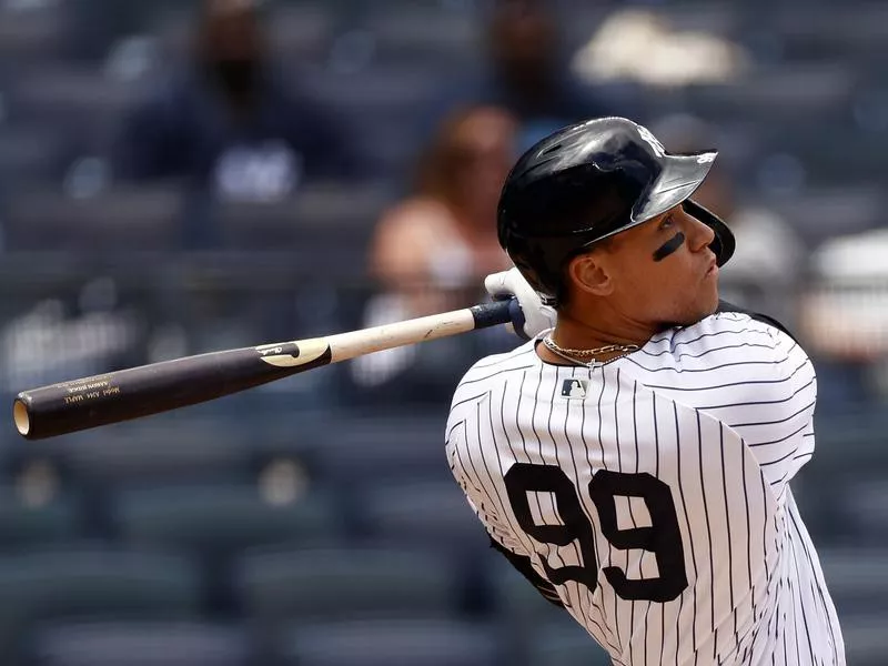 New York Yankees' Aaron Judge at bat during the third inning of baseball game