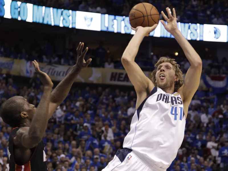 Dallas Mavericks power forward Dirk Nowitzki shoots