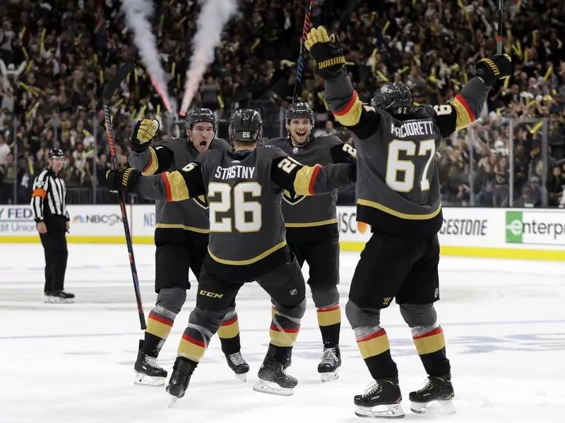 Vegas Golden Knights center Paul Stastny celebrates goal