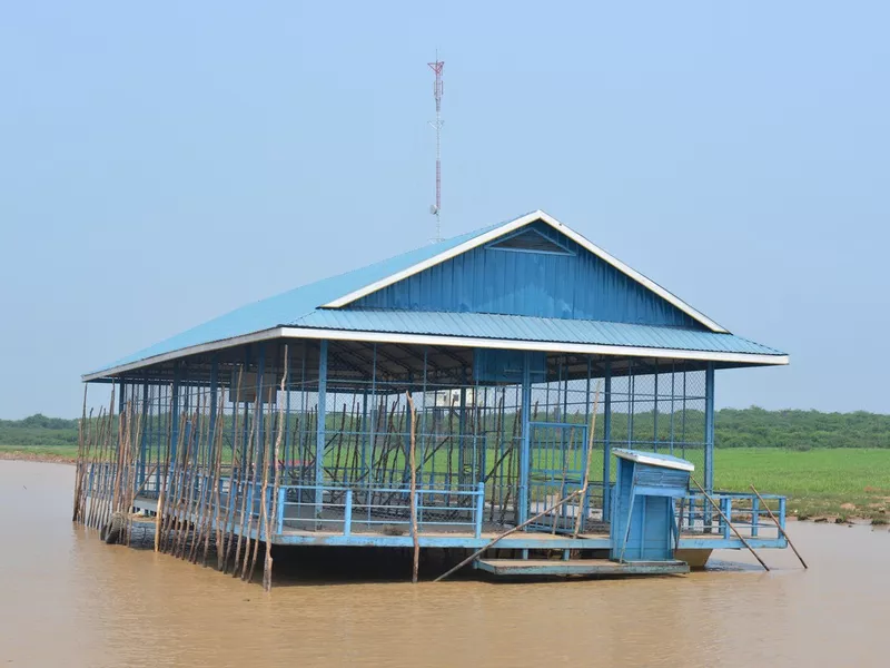 Floating basketball court in Cambodia