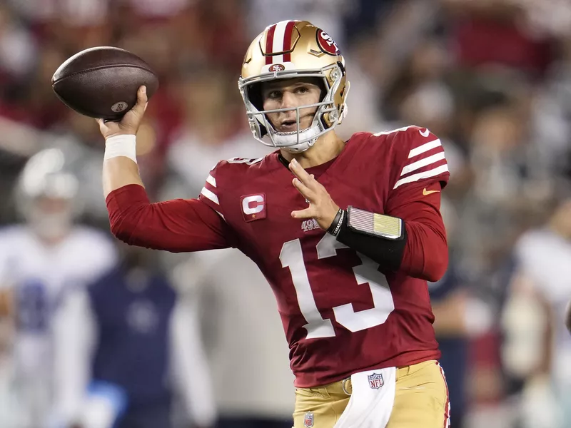 San Francisco 49ers quarterback Brock Purdy throws the ball