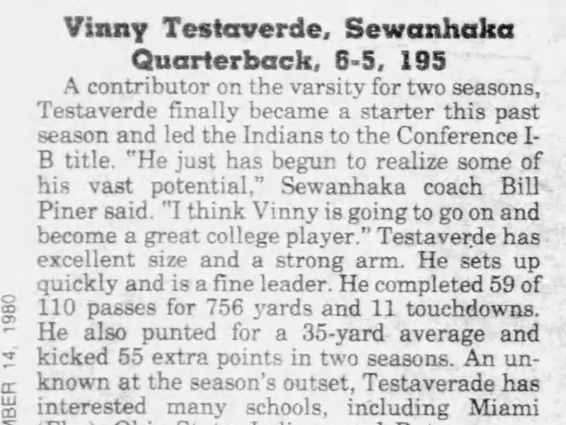 Vinny Testaverde at Sewanhaka High School