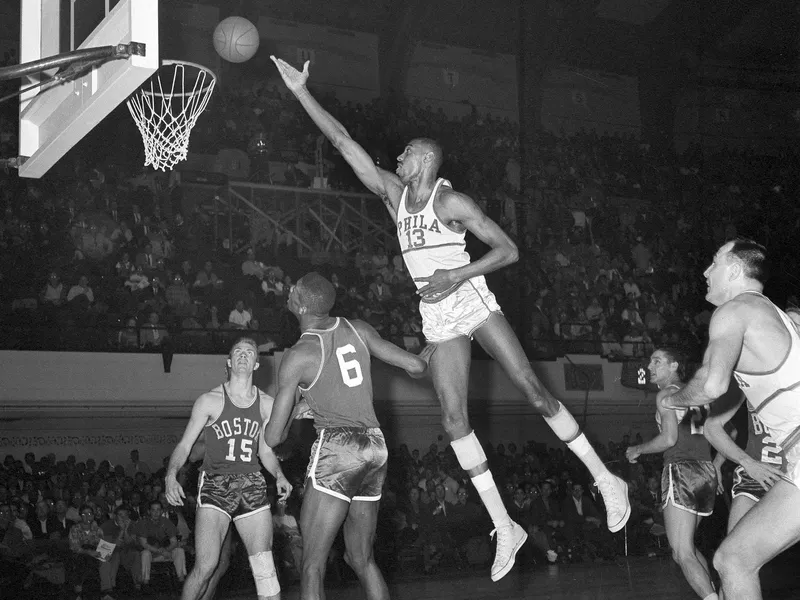 Wilt Chamberlain shoots in NBA playoff game