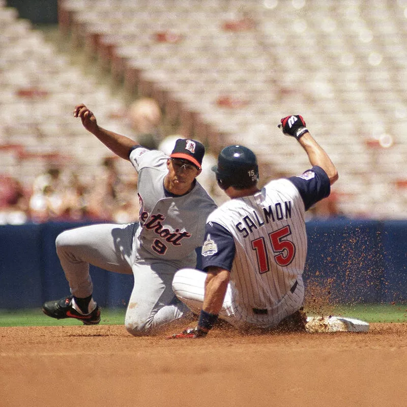 Tim Salmon slides into second base