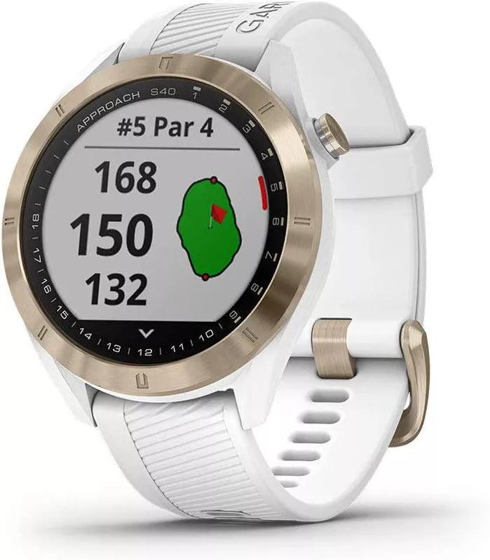 Garmin Approach S40, Stylish GPS Golf Smartwatch, Lightweight With Touchscreen Display, White/Light Gold