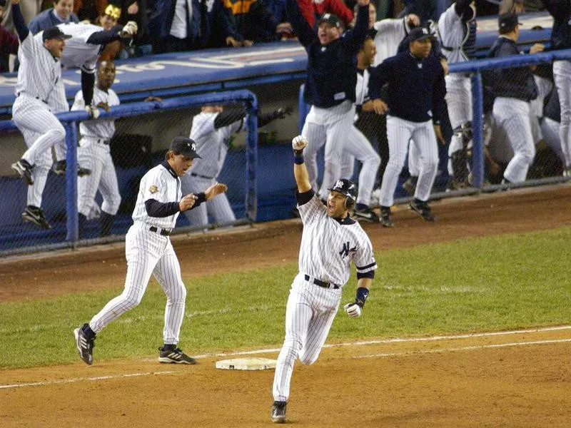 Derek Jeter celebrates