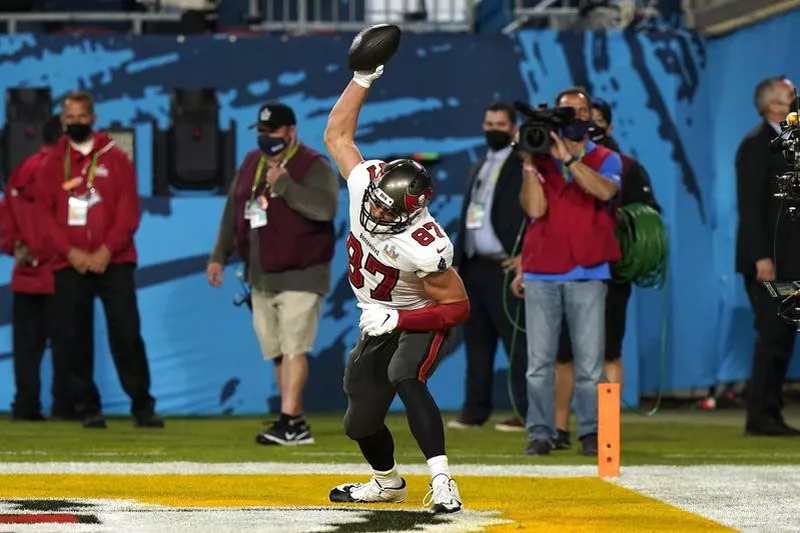 Rob Gronkowski celebrates in Super Bowl 55