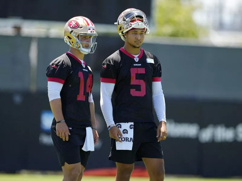 San Francisco 49ers quarterbacks Brock Purdy and Trey Lance