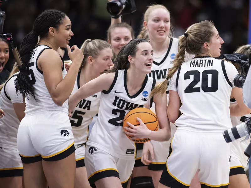 Iowa basketball players at NCAA tournament game in Seattle, Washington