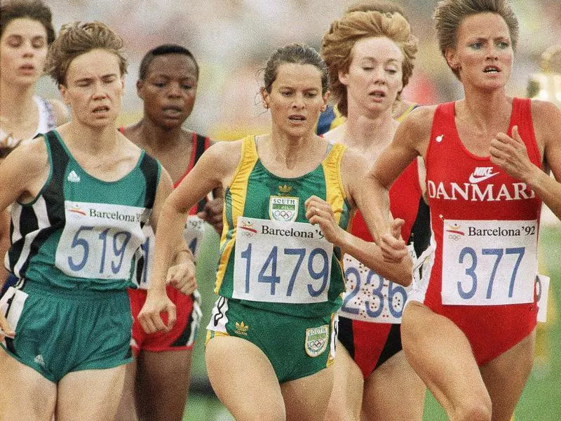 Zola Budd runs during first heat of women's 3,000m event