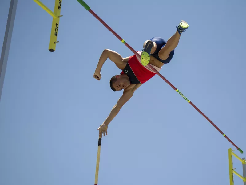 U.S. pole vaulter John Prader competes