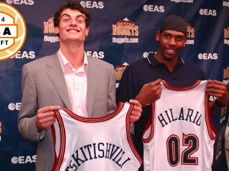 Nikoloz Tzkitishvili and Nene Hilario at the 2002 NBA draft