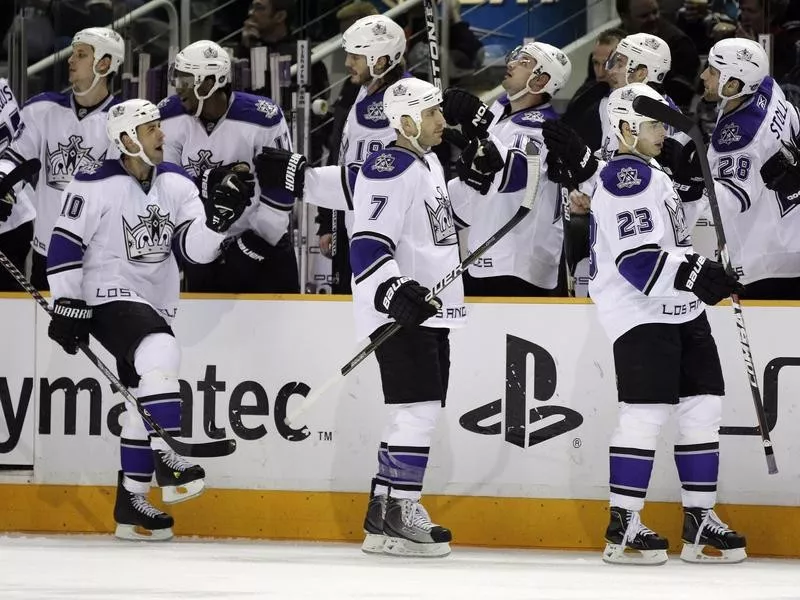 Los Angeles Kings celebrate with teammates