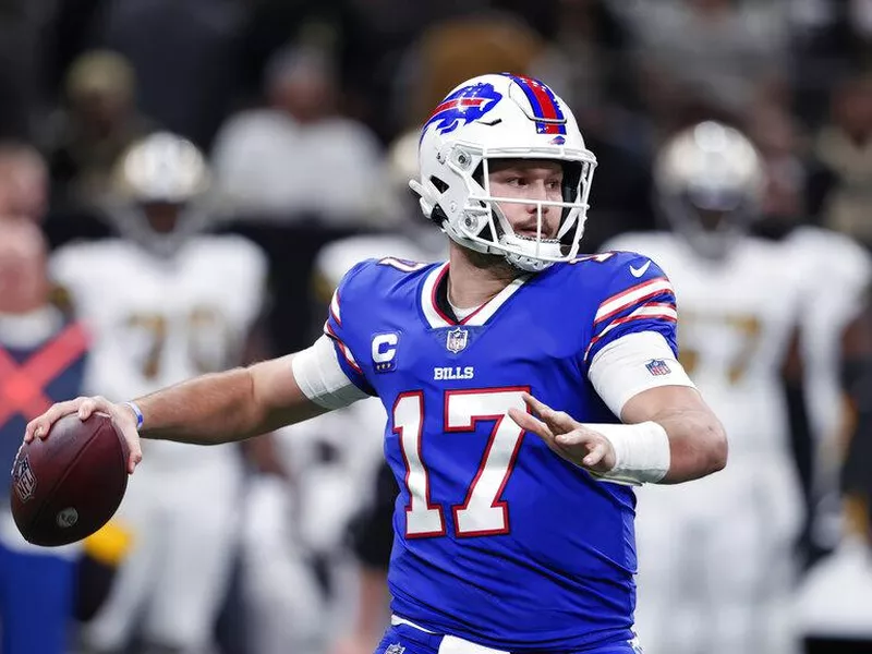 Buffalo Bills quarterback Josh Allen throwing