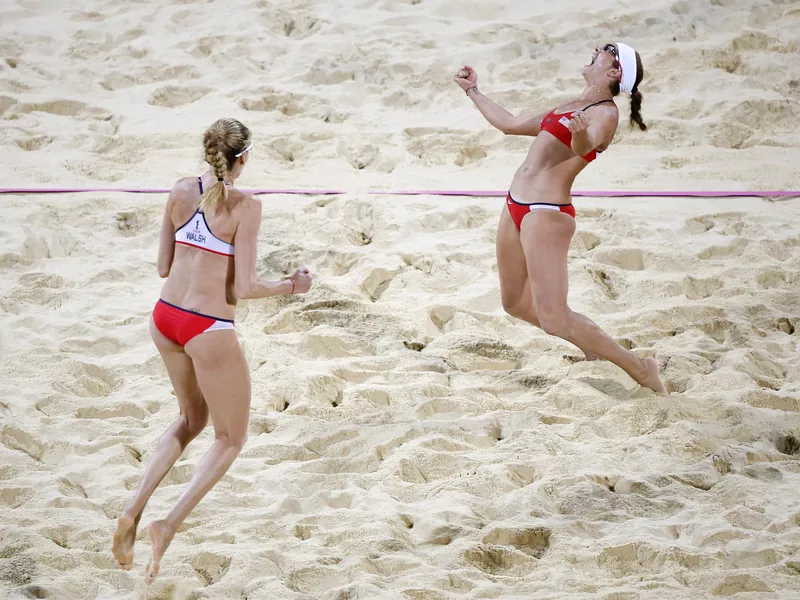 United States’ Kerri Walsh Jennings and Misty May-Treanor celebrate in 2012 London Olympic Games